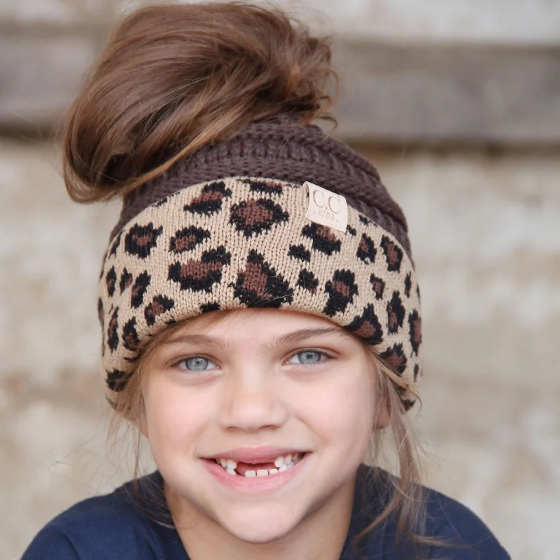 Premium leather cap for upscale casual looks -MB-45KID-Brown Leopard Kid Messy Bun