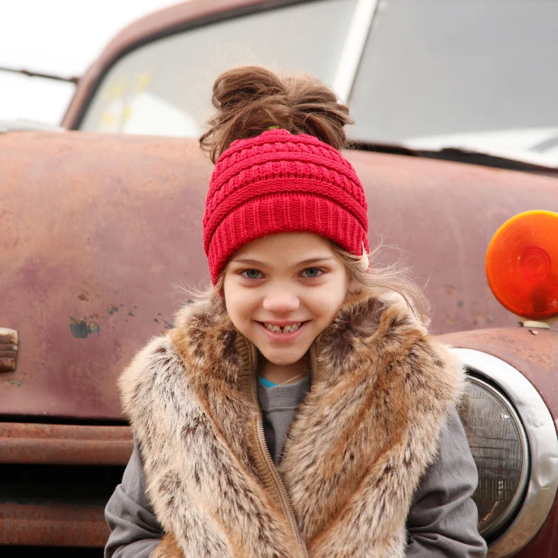 Lightweight cap with quick-dry fabric finish -MB-847-KID New Candy Pink Messy Bun Beanie