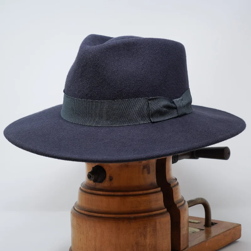 Bold wool felt hat for eye-catching flair -The Lewis Ribbon - Wide Brim Ladies Fedora