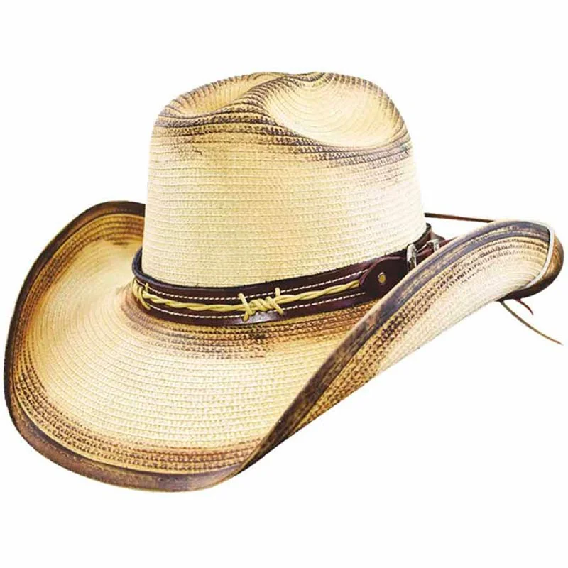 Durable straw hat for men with wide brim for outdoor adventures and protection -Dallas Hat Co Douglas Straw Hat W/Barbwire Hat Band