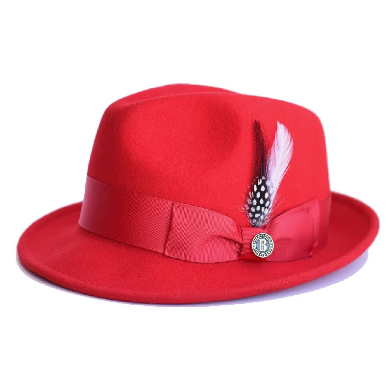 Fashionable fedora hats for men with contrasting bands for modern styling -Bruno Capelo Blues Wool Pinch Front Fedora