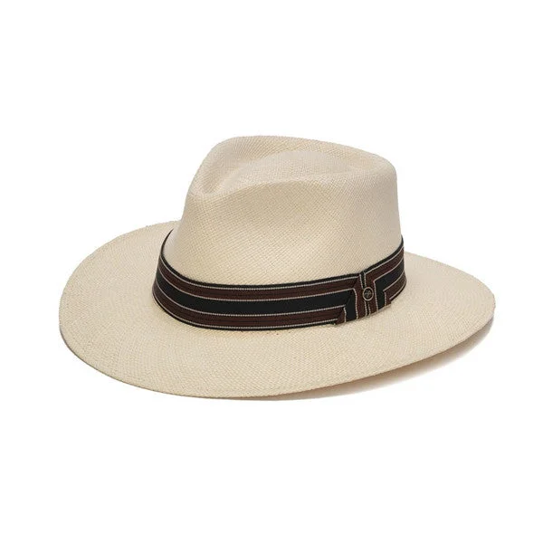 Fun and colorful straw hat for kids with playful designs for sunny days -Austral Hats - White Panama Hat with Black, Brown and White Stripes