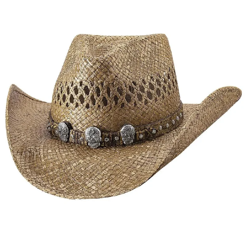 Cowboy hats for men with intricate tooling and metal accents for a rugged western look -Bullhide Promises - Raffia Straw Cowboy Hat