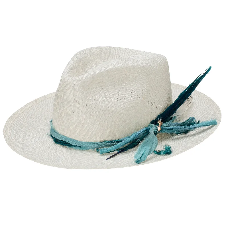 Lightweight fedora hats for men with breathable straw for hot weather comfort -Stetson Blue Lagoon Wide Brim Shantung Straw Fedora