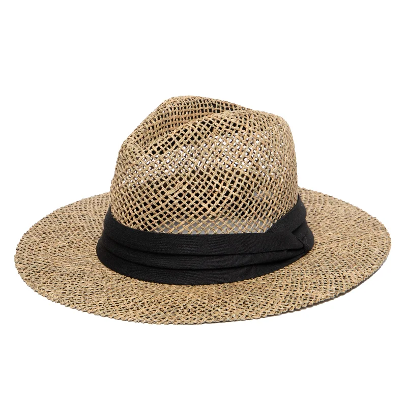 Comfortable straw fedora hats for men with UV protection for outdoor activities -Mens Rush Straw Wide Brim Fedora