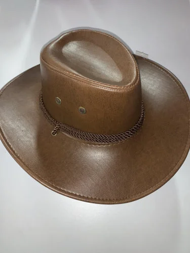 Cowboy hats with unique embroidered designs for men with creative, artistic styles -Cowboy Hat - Faux leather Brown