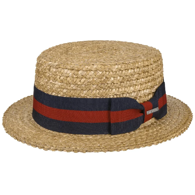 Durable straw cowboy hat for men with rugged look and sun protection -Boater Wheat Straw Hat by Stetson