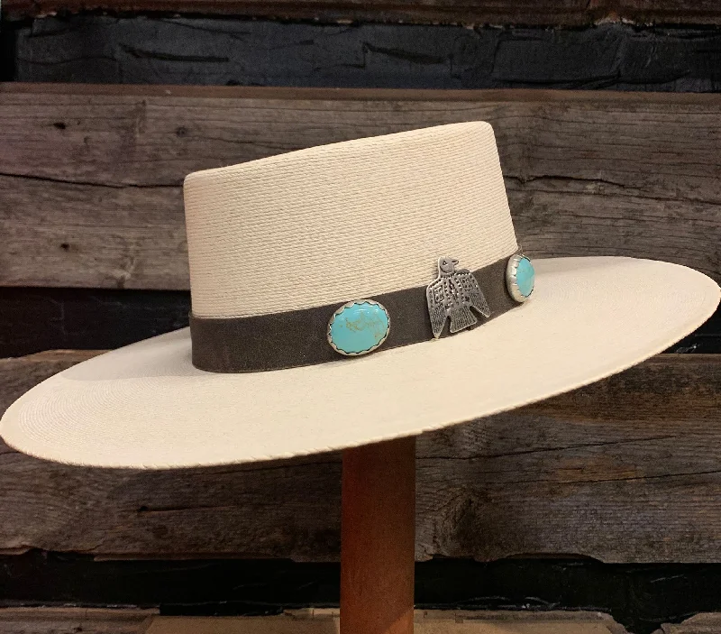 Eco-friendly straw hat for women with sustainable design and natural fibers -Atwood Nevada Turquoise Palm Leaf Hat