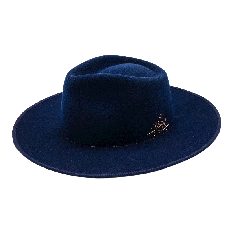 Vintage-style felt hat with subtle distressing -Baba Blue