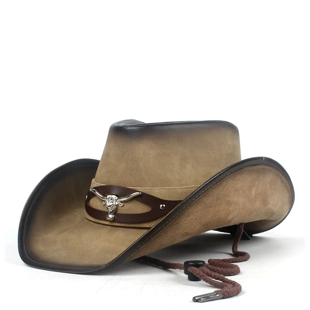 Western cowboy hats with metallic studs for added flair and rock-inspired style -Silver Goat Genuine Leather Cowboy Hat