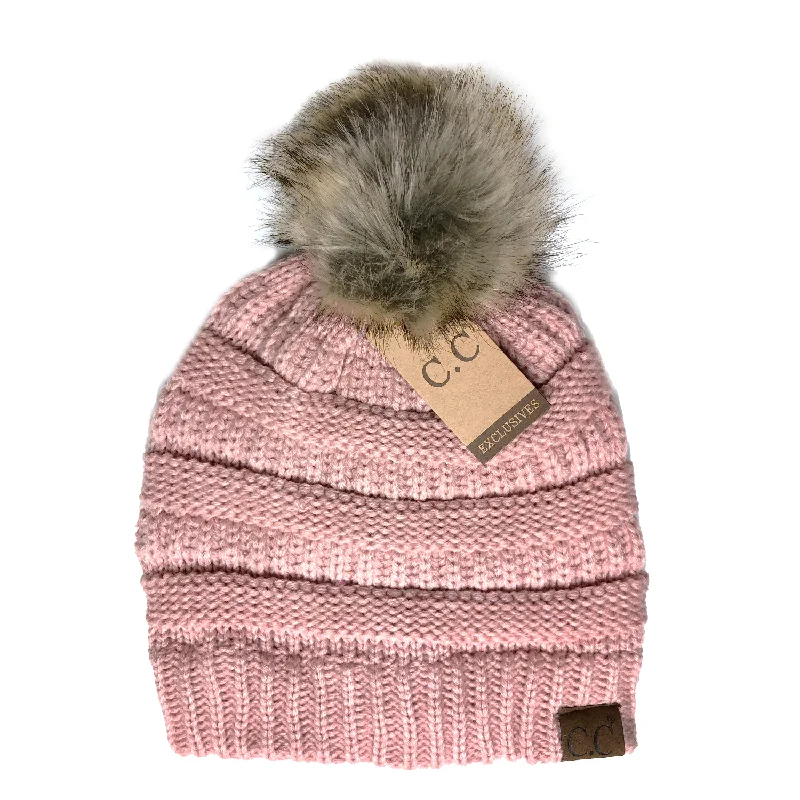 Leather trucker cap for edgy rugged appeal -Hat-43 BEANIE W/FAUX FUR POM - INDI PINK