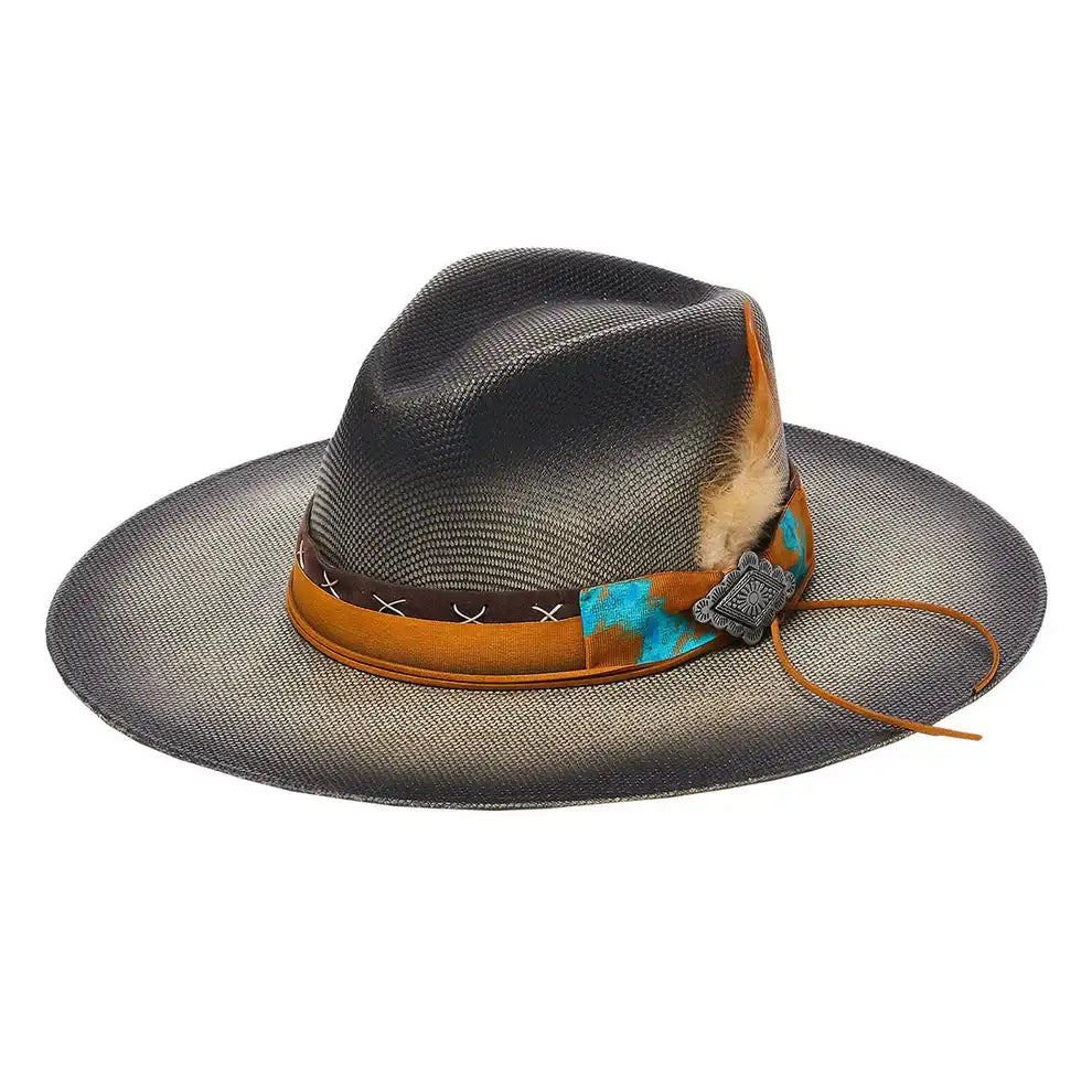 Vintage-inspired cowboy hats with unique fabric bands for a retro western look -California Hats Robin - Wide Brim Straw Fedora Cowgirl Hat