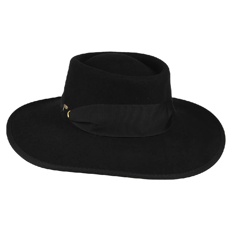 Cowboy hats for women with suede leather and feather embellishments for rustic charm -Scala Hats Wool Felt Gaucho Hat - Black