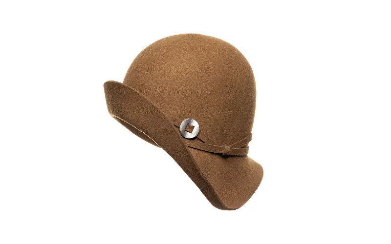 Durable felt hat for long-lasting daily use -JOYCE WOOL CLOCHE HAT - WHISKEY