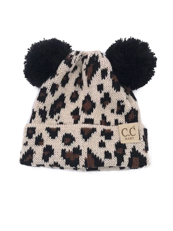 Minimalist cap for sleek simple style -BABY-80 Pom Pom Beanie Beige Leopard