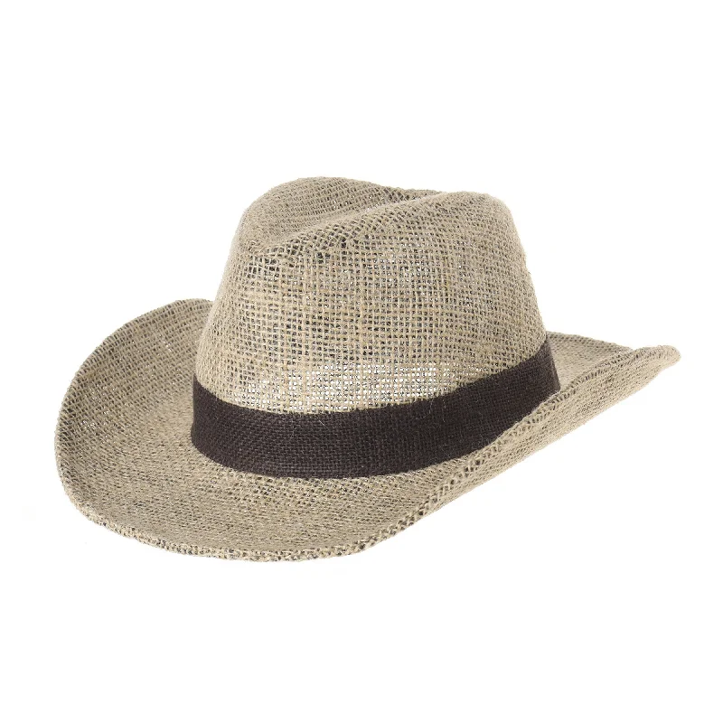 Stylish cowboy hats for women with lace detailing for a feminine, country-inspired look -Western Cowboy Hat Paper Straw Linen Fedora Panama Hat DW8659