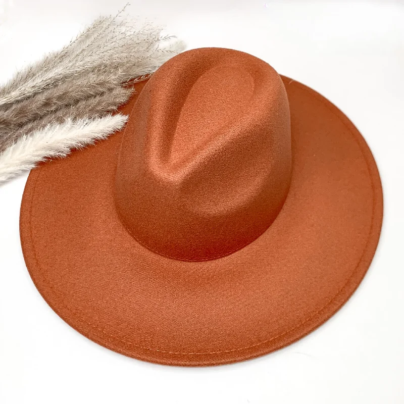 Bold felt hat with unique shape design -Plain and Southern Faux Felt Hat in Rust Orange