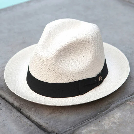 Eco-friendly straw hat for men with sustainable material and modern design -Austral Hats - White Panama Hat with Black Bow Band