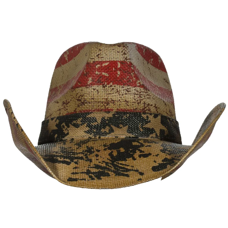 Classic straw boater hat for men with crisp design and summer appeal -Distressed USA Flag Straw Hat