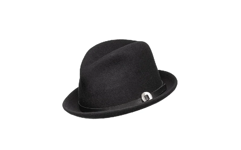 Vintage felt hat with classic fedora shape -VIV SHORT BRIM FEDORA HAT - BLACK