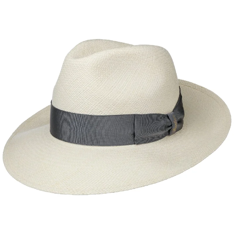 Light brown straw sun hat for women with delicate design and bohemian style -Amedeo Bogart Panama Hat by Borsalino