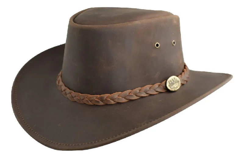 Lightweight cowboy hats for women with breathable materials for hot weather wear -Lesa Collection Distressed Leather Western Outback Australian Style Hat Brown