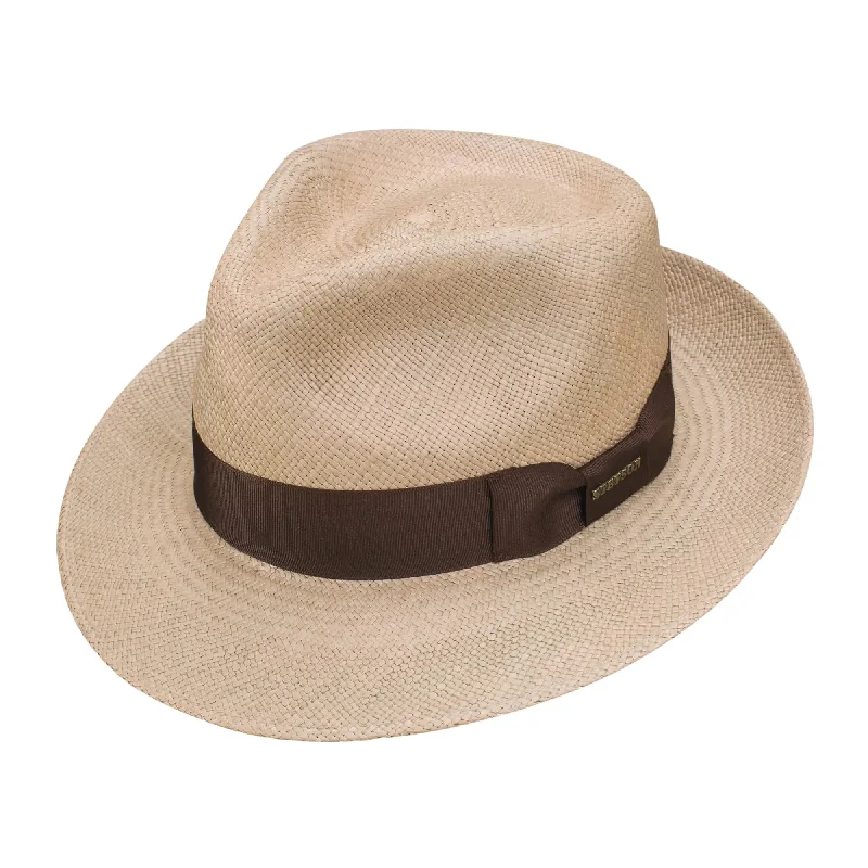 Designer fedora hats for men with detailed stitching and stylish finishes -Stetson Aficionado Genuine Panama Fedora