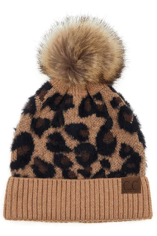 Adjustable trucker cap for outdoor summer fun -Hat-2061 Beanie with Faux Fur Pom Latte