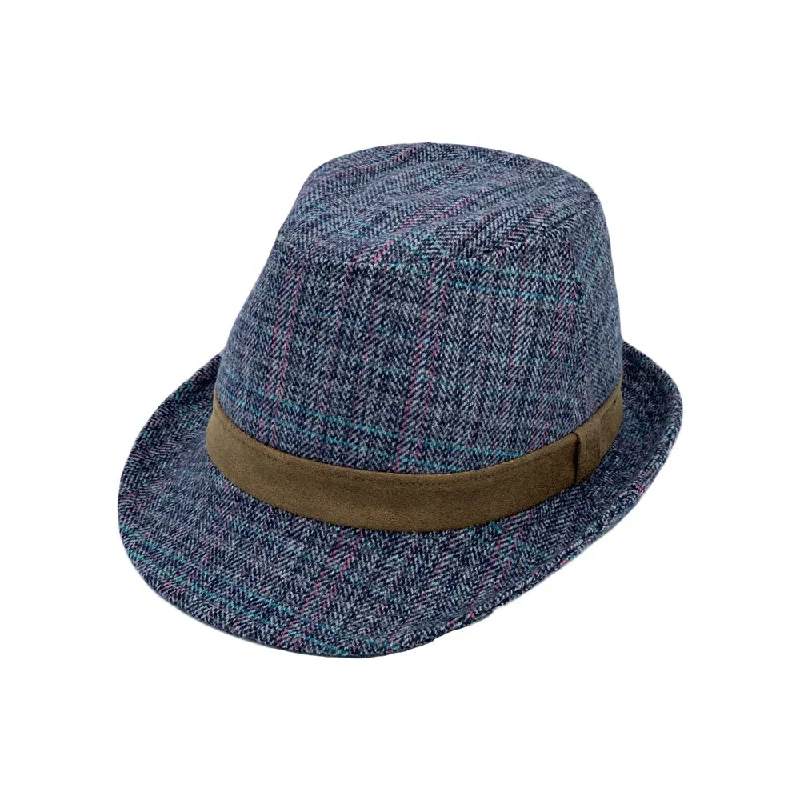 Fashionable fedora hats for men with contrasting bands for modern styling -Herringbone Check Pattern Fedora Hat Wool Classic Trilby Short Brim LD61540