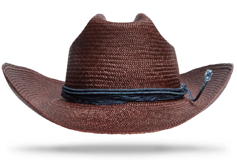 Light brown straw sun hat for women with delicate design and bohemian style -Oxblood