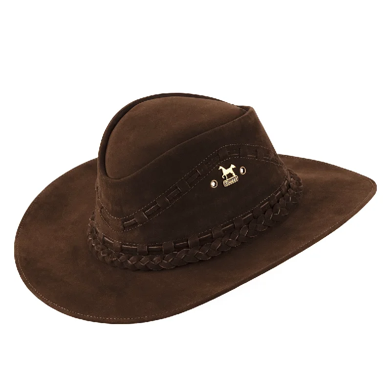 Cowboy hats with unique embroidered designs for men with creative, artistic styles -Brunello's Western Leather Hat in Coffee Brown