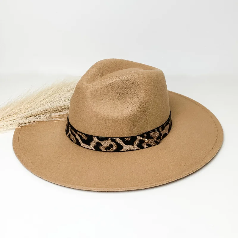 Designer felt hat with bold color options -Best of Me Rancher Faux Felt Hat with Leopard Print Hat Band in Taupe