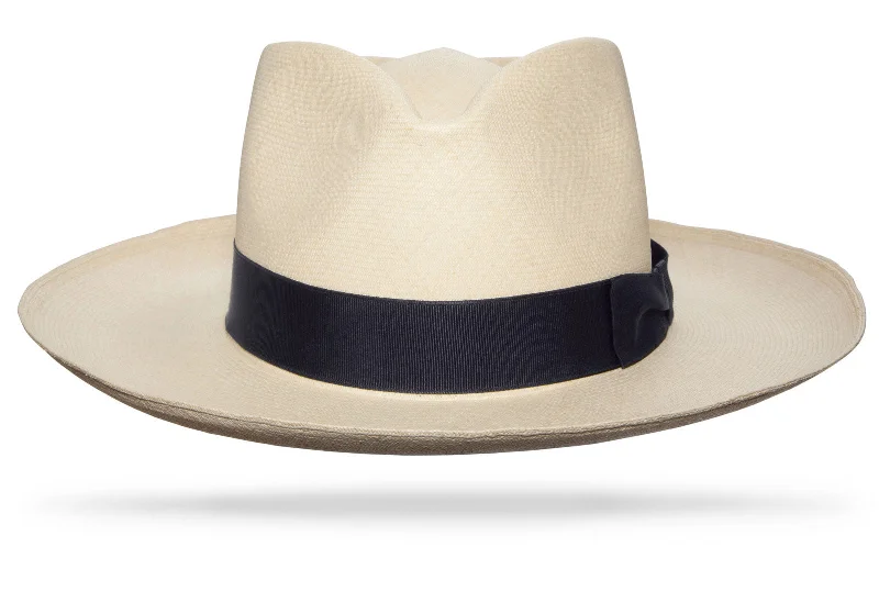 Eco-friendly straw hat for men with biodegradable material and sustainable style -Montecristi Casablanca Navy band