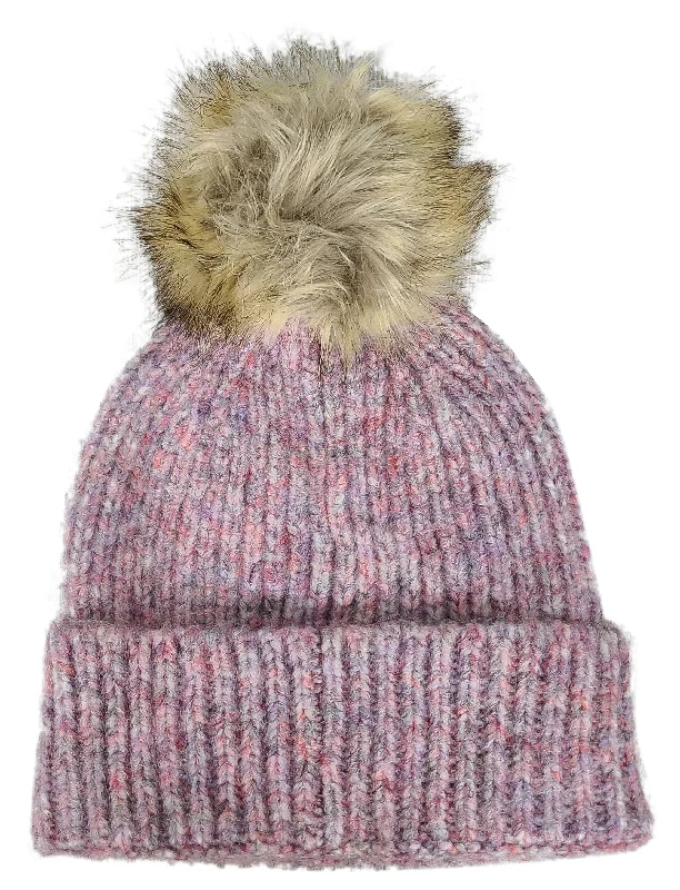 Embroidered name cap for unique personal touch -Hat-2074 Beanie with Faux Fur Pom Cotton Candy Multi