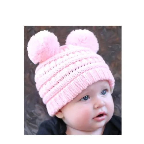 Fitted cap for snug personalized fit -Baby-23 Double Pom Beanie Pale Pink