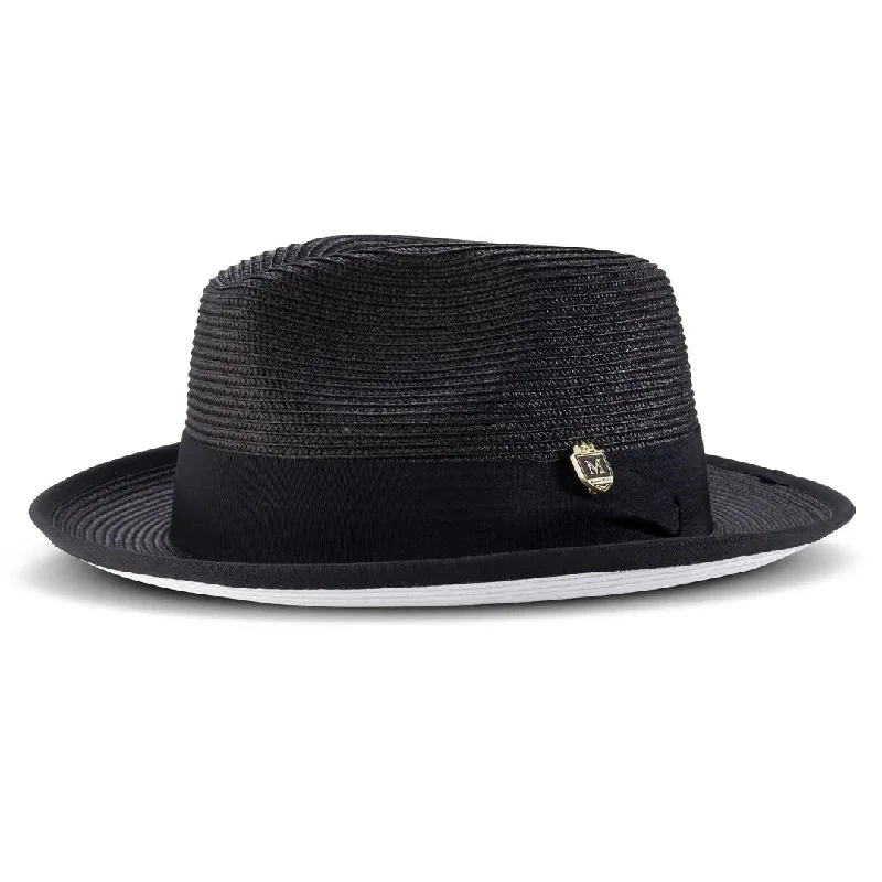 Casual fedora hats for women with soft fabric and relaxed fit -Montique Patterson White Bottom Pinch Front Straw Fedora