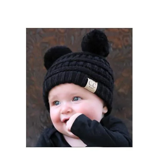 Classic baseball cap for casual everyday wear -Baby-23 Double Pom Beanie Black