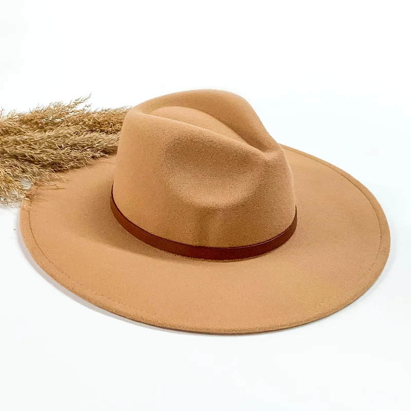 Soft felt hat with smooth texture finish -New In Town Rancher Faux Felt Hat with Brown Hat Band in Tan