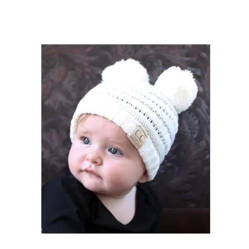 Embroidered logo cap for team spirit Pride -Baby-23 Double Pom Beanie Ivory