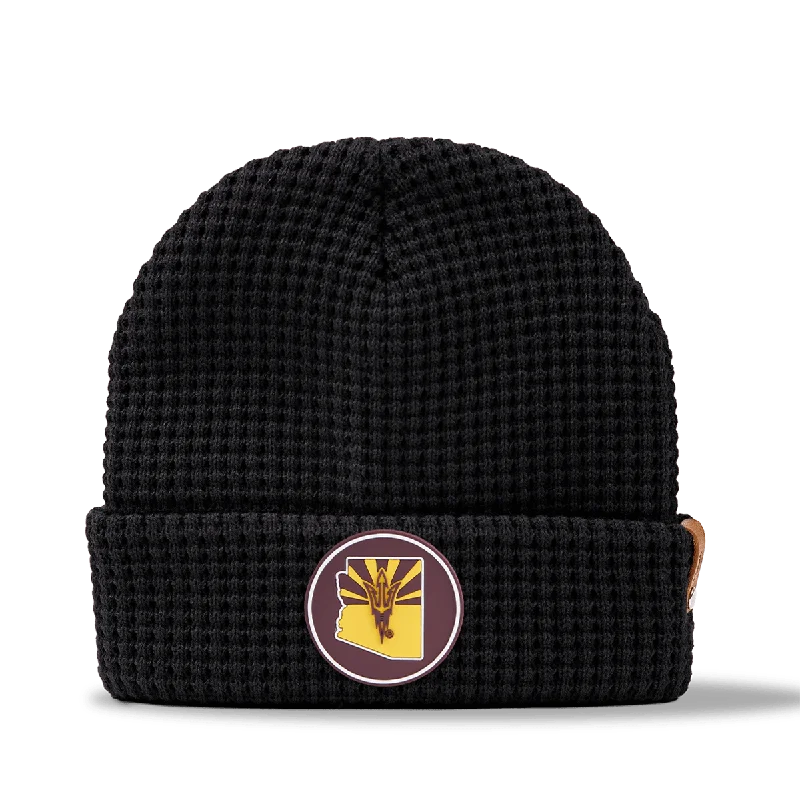 Fitted cap for snug personalized fit -Arizona State University "Pitchfork State Circle Up" Elite Beanie