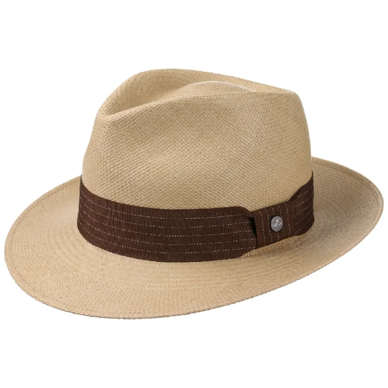 Trendy straw fedora hat for women with modern design and soft fabric -Brown Rockfall Panama Hat by Lierys