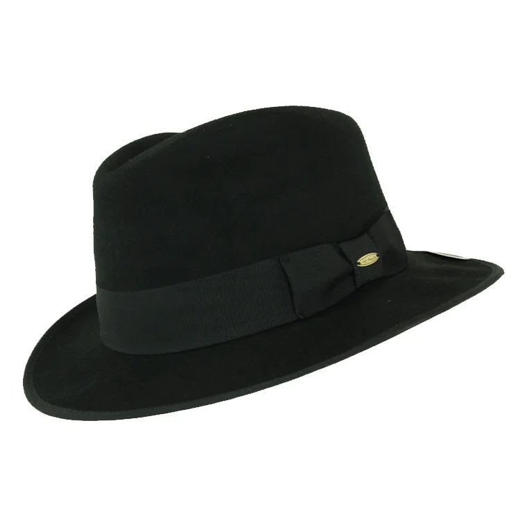 High-end felt fedora hats for women with premium finishes and sophisticated style -Scala Lygon Crushable Wool Felt Fedora - Black