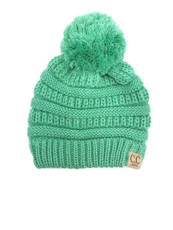 Vintage cap with distressed logo detail -YJ-847 POM Sage Kid Beanie