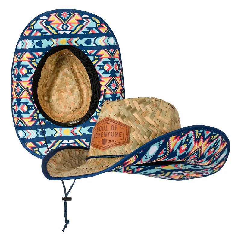 Timeless straw hat for women with delicate pattern and feminine design -Cowboy Straw Hat | Aztec