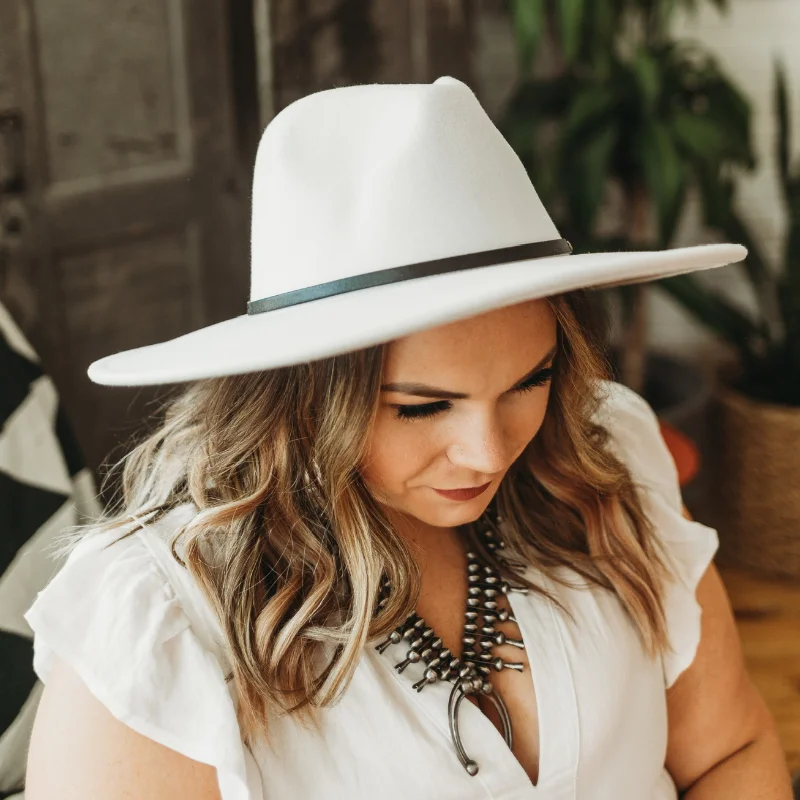 Elegant wool felt hat for special events -Headed West Faux Felt Rancher Hat with Black Band in White