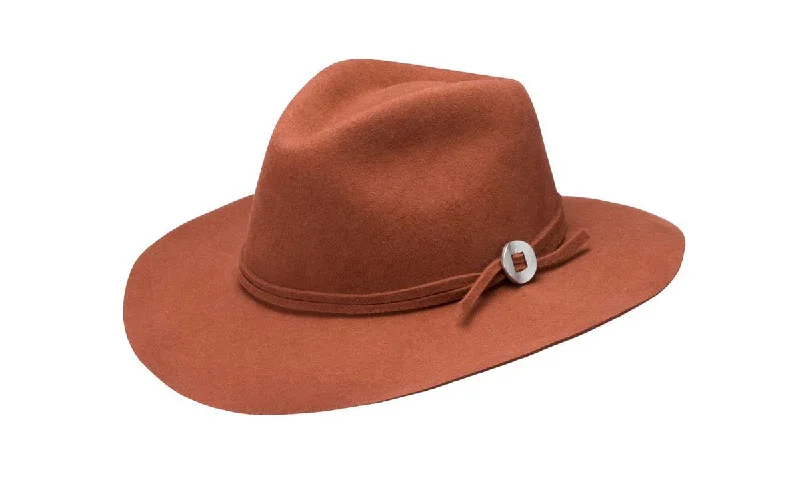 Luxury felt hat with elegant wool finish -PHOEBE WIDE BRIM WOOL HAT - BURNT ORANGE