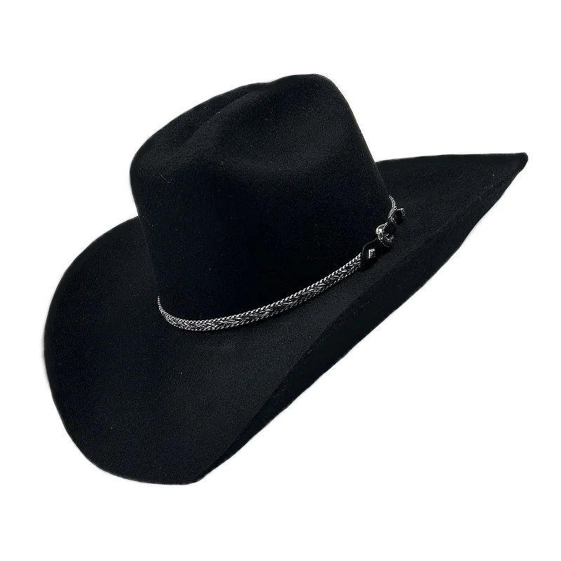 Classic wool felt hat for cold winter days -Black Cattleman Western Cowboy Hat with Horse Hair Band