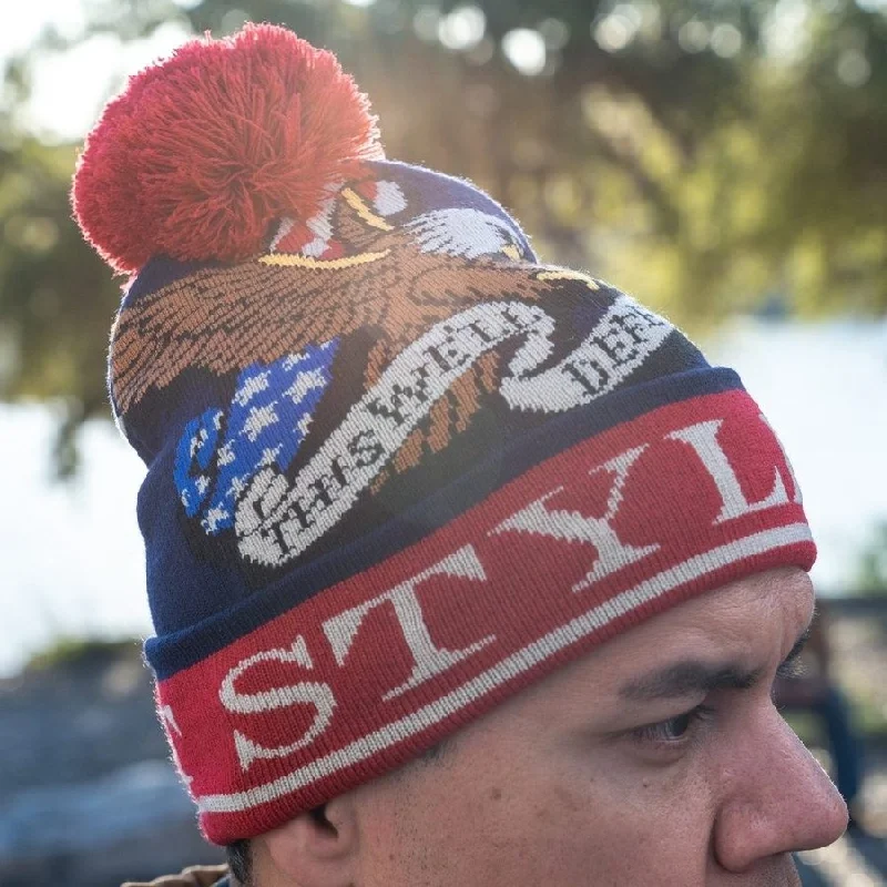 Embroidered name cap for unique personal touch -Patriot Pom Pom Beanie