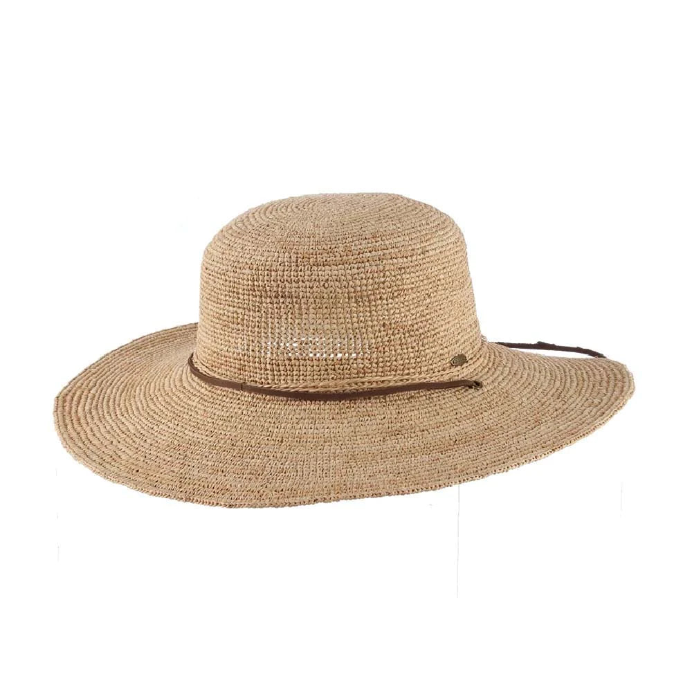 Designer straw sun hat for men with luxurious design and high-quality material -Scala - Crocheted Raffia Hat with Leather Chin Cord