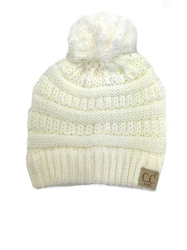 Wool blend cap for cozy fall fashion -YJ-847 POM Ivory Kid Beanie